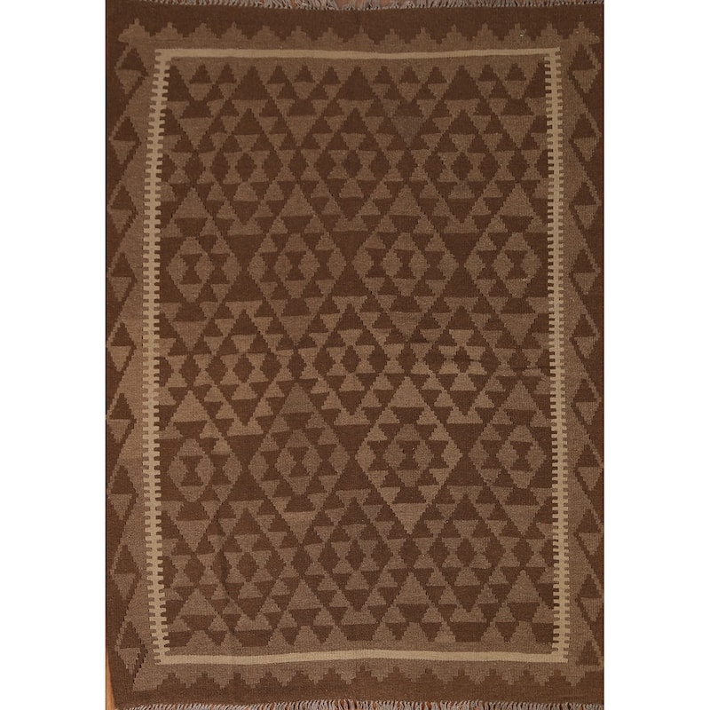 Tribal Geometric Kilim Oriental Area Rug Flat-weave Wool Carpet - 5'3" x 6'6"