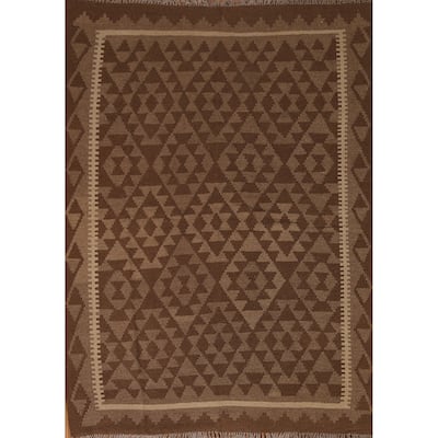 Tribal Geometric Kilim Oriental Area Rug Flat-weave Wool Carpet - 5'3" x 6'6"