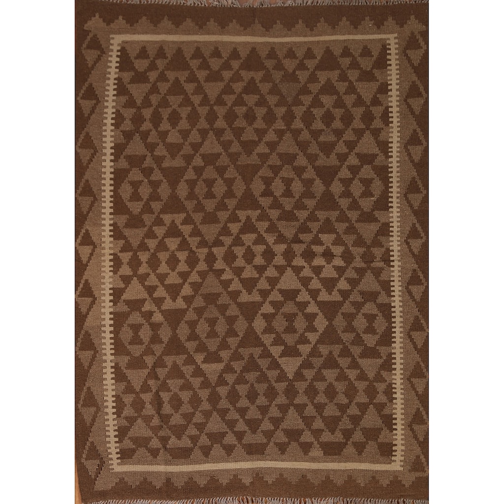 Tribal Geometric Kilim Oriental Area Rug Flat-weave Wool Carpet - 5'3" x 6'6"