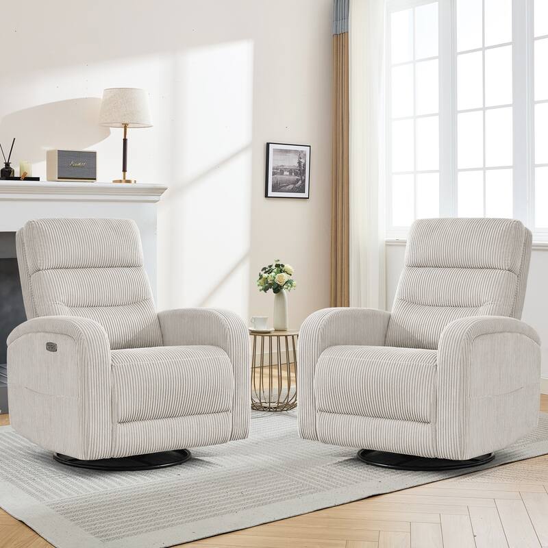 Aemeios Swivel Power Recliner Rocker with USB and Type C Port Set of 2 - Camel - Corduroy