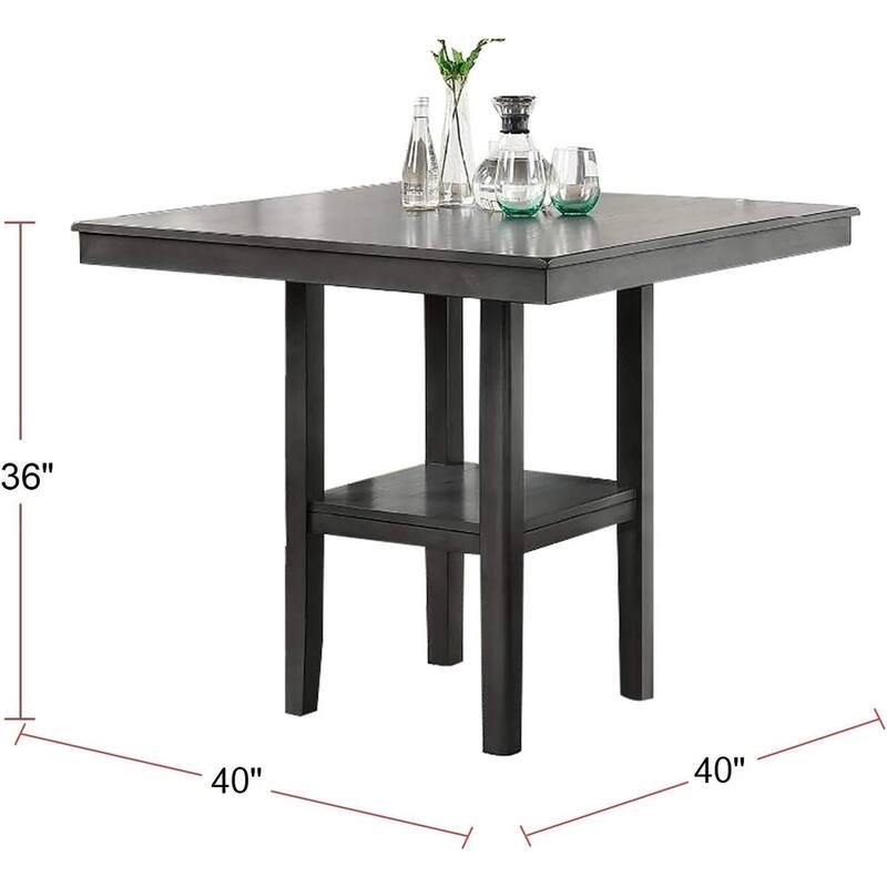 5-Piece Dining Table Set, Counter Height Dining Room Set, Square Table with Shelves and 4 Upholstered High Chairs