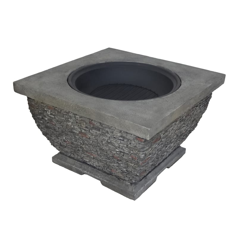 32.25 in. W x 32.25 in. D x 27 in. H Square Wood Burning Outdoor Fire Pit in Grey