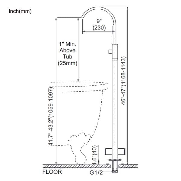 dimension image slide 0 of 3, WOWOW Single-Handle Waterfall Freestanding Tub Faucet with Handshower