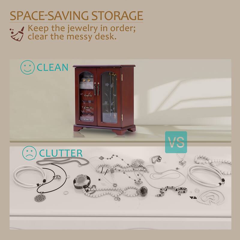 Refined jewelry organizers and storage,Brown vintage wooden jewelry box with Ring Holder - 10*5.2*11.7in