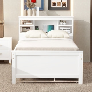 Captain Bed Platform Bed with 3 Drawers and Trundle USB-Twin, White