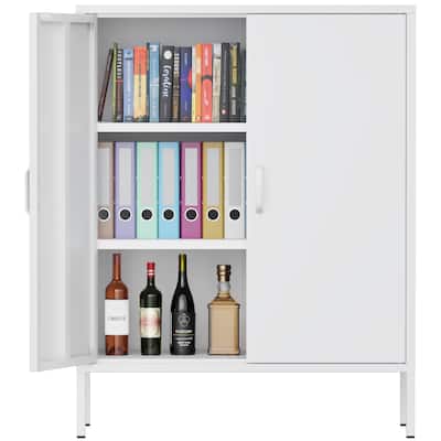 The metal storage locker, 40 inches high, comes with 2 doors and is suitable for homes, offices and coffee bars