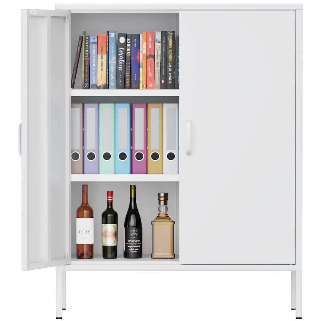 The metal storage locker, 40 inches high, comes with 2 doors and is suitable for homes, offices and coffee bars
