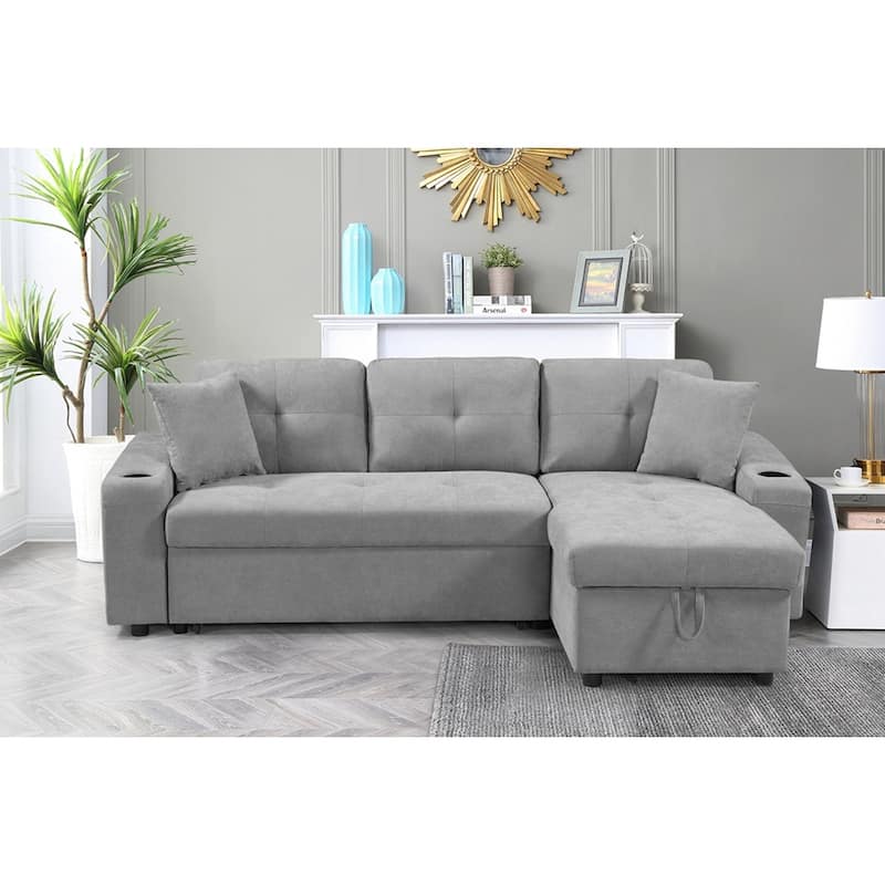 Upholstered Pull Out Sectional Sofa with Storage Chaise