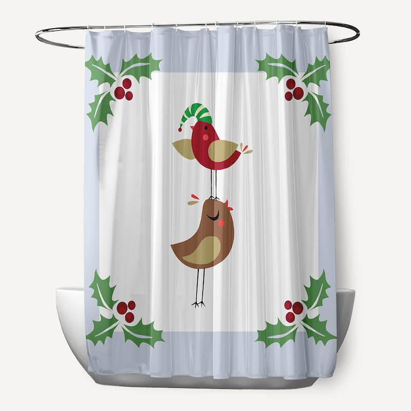 Christmas Birds Shower Curtain - Light Blue
