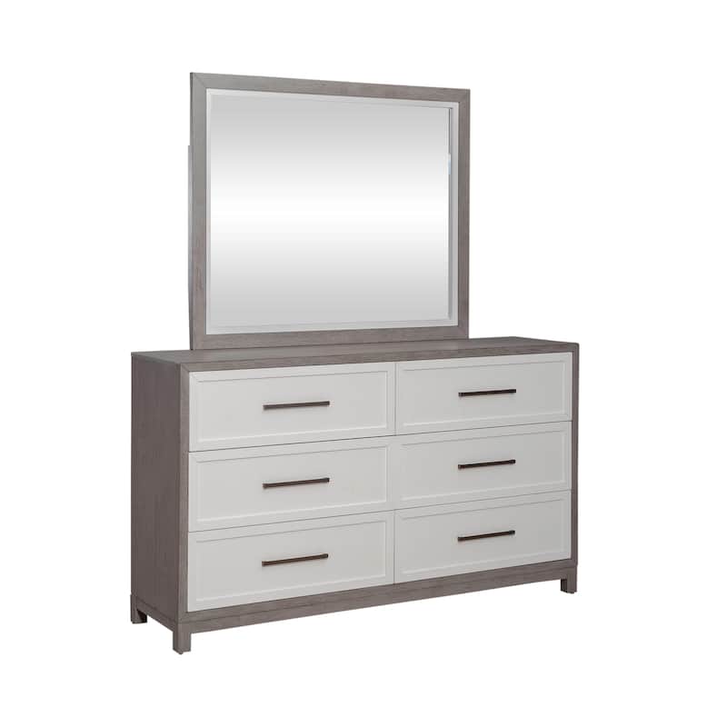 Palmetto Heights Two-Tone Shell White and Driftwood Dresser and Mirror