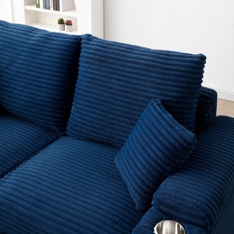 Set of 2 Sofa Armhair & Storage Ottoman, Corduroy Single Chaise Lounge with Extra Wide Armrests and Cup Holders