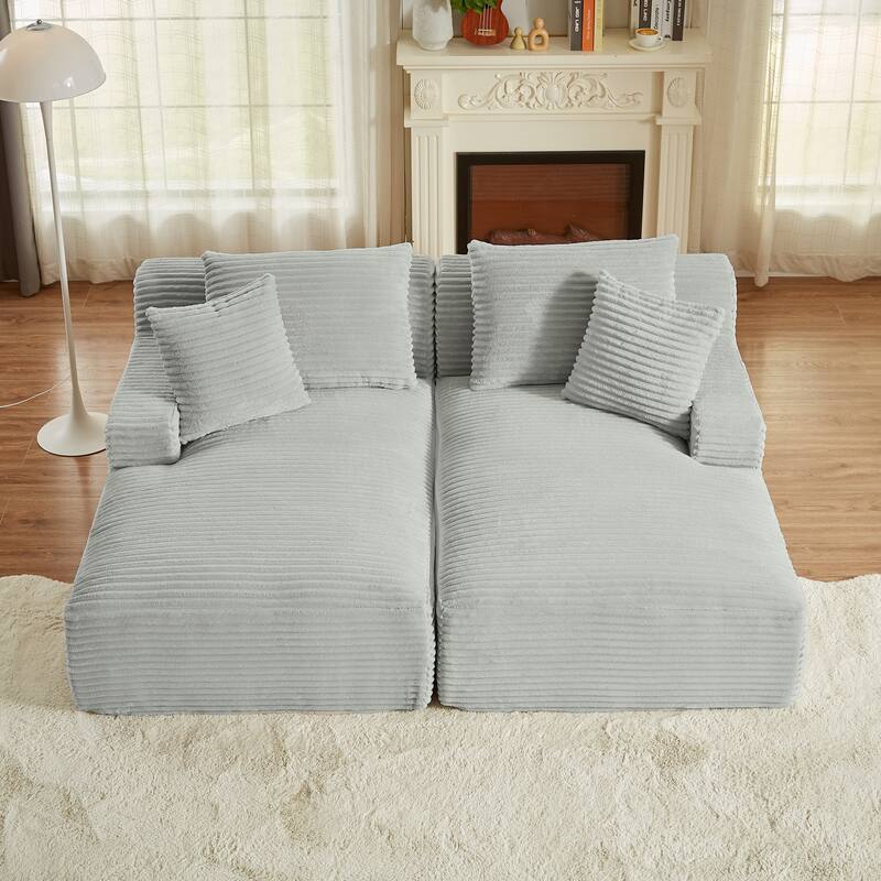 Corduroy Upholstery Cloud Modular Sectional Sofa with Chaise and Pillows, All-Foam Compression Design