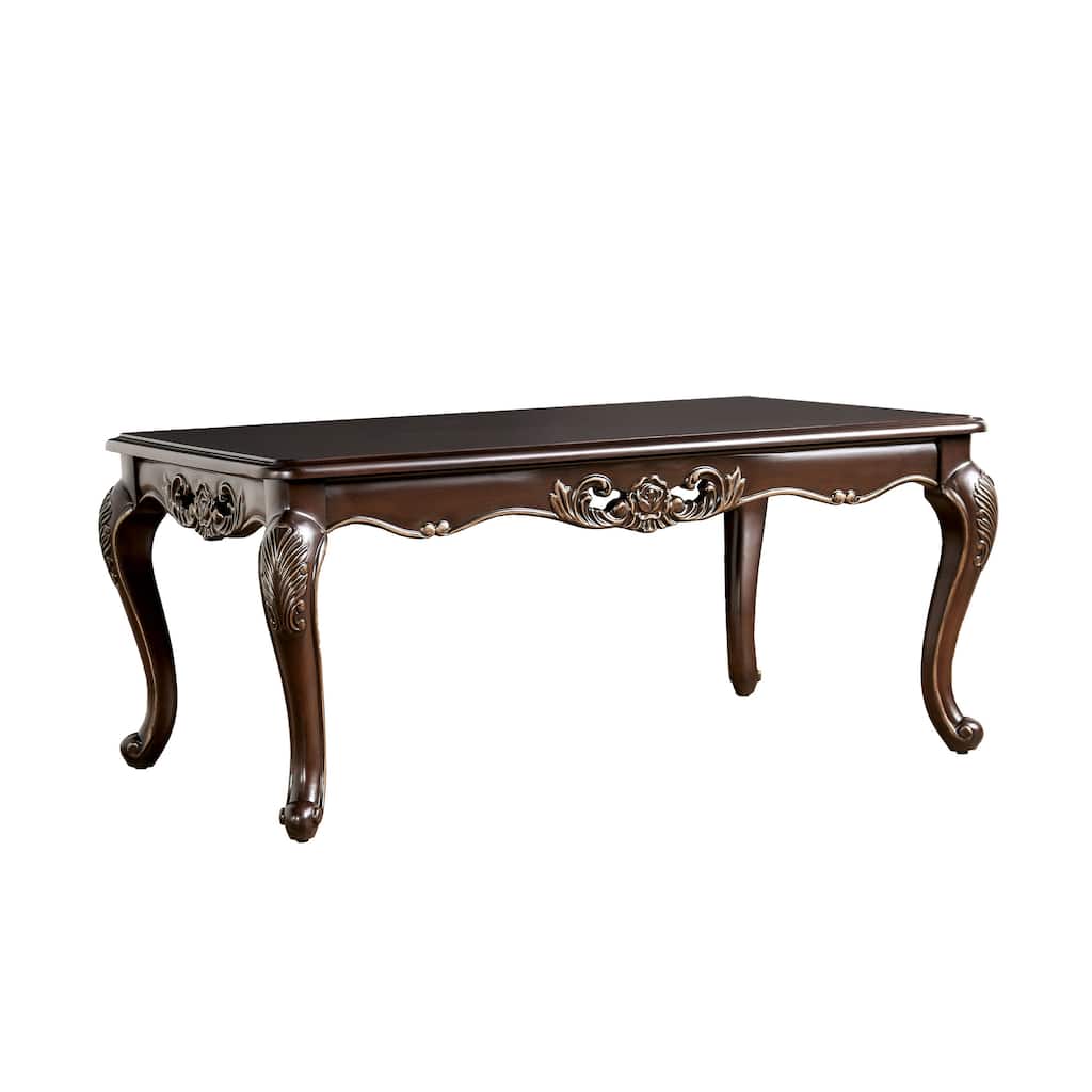 Furniture of America Beatrice Traditional Cherry Solid Wood Coffee Table with Carved Legs