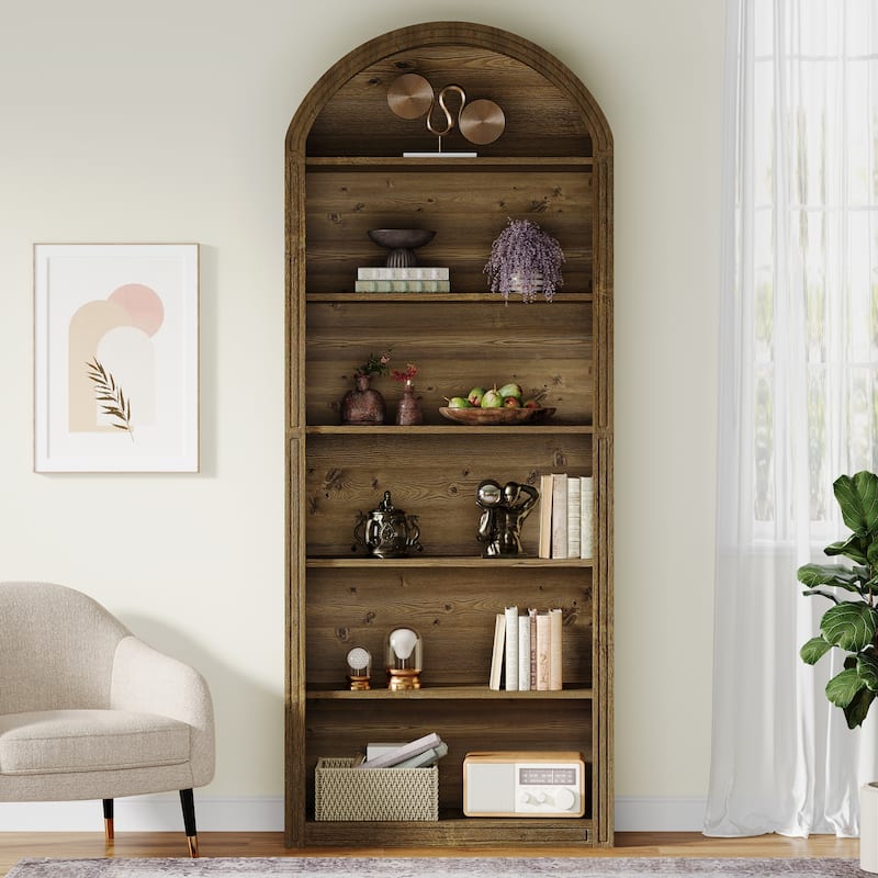 75.98" Tall Arched Bookcase with 6 Storage Shelves - 11.81"D x 31.5"W x 75.98"H