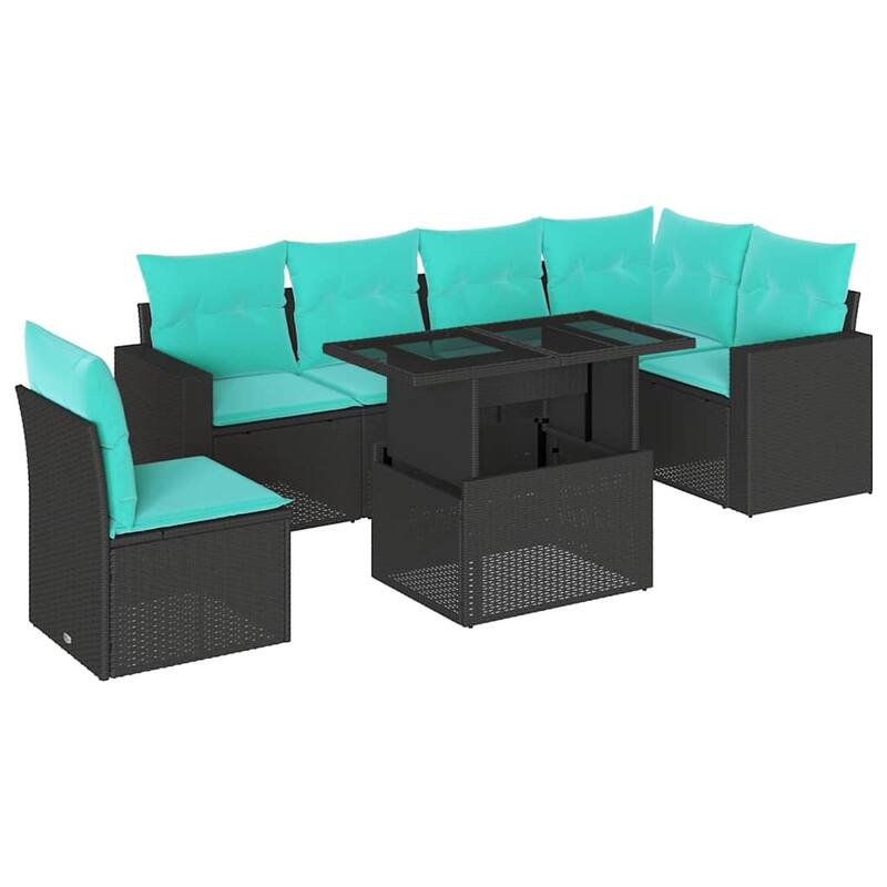 vidaXL Patio Sofa Set with Cushions and Table Outdoor 7 Piece Poly Rattan - 24.4 x 24.4 x 27.2