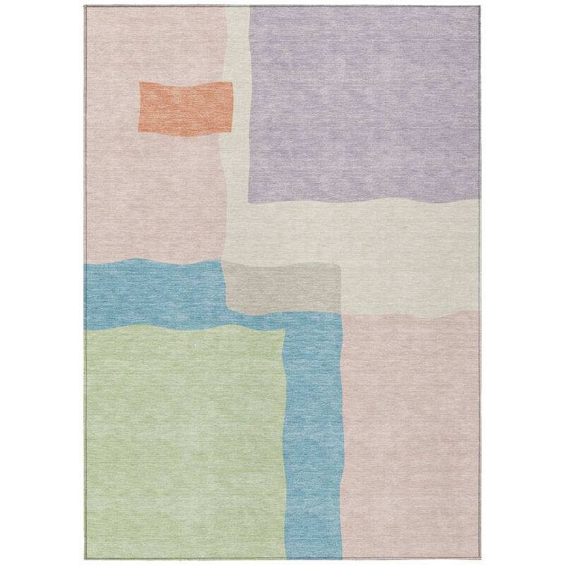 Machine Washable Indoor/ Outdoor Contemporary Blox Chantille Rug
