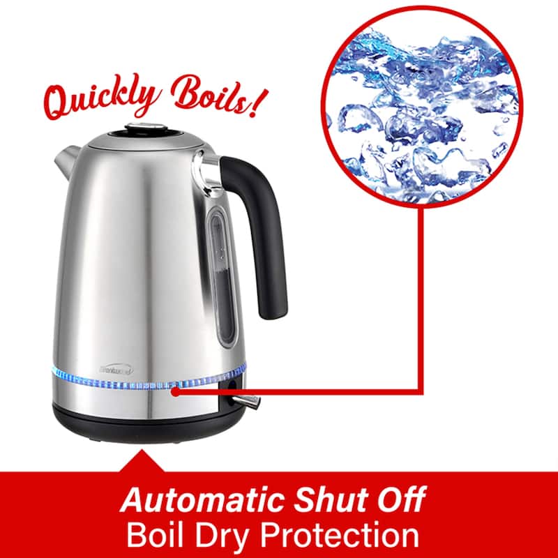 Brentwood 1500 Watt Stainless Steel 1.7 Liter Cordless Electric Kettle in Silver - 1.7 Liter