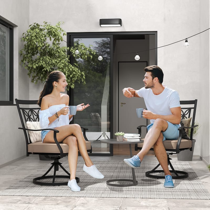 Gymax Patio Metal Swivel Chairs Set of 4 Fabric Bistro Rocker Chairs