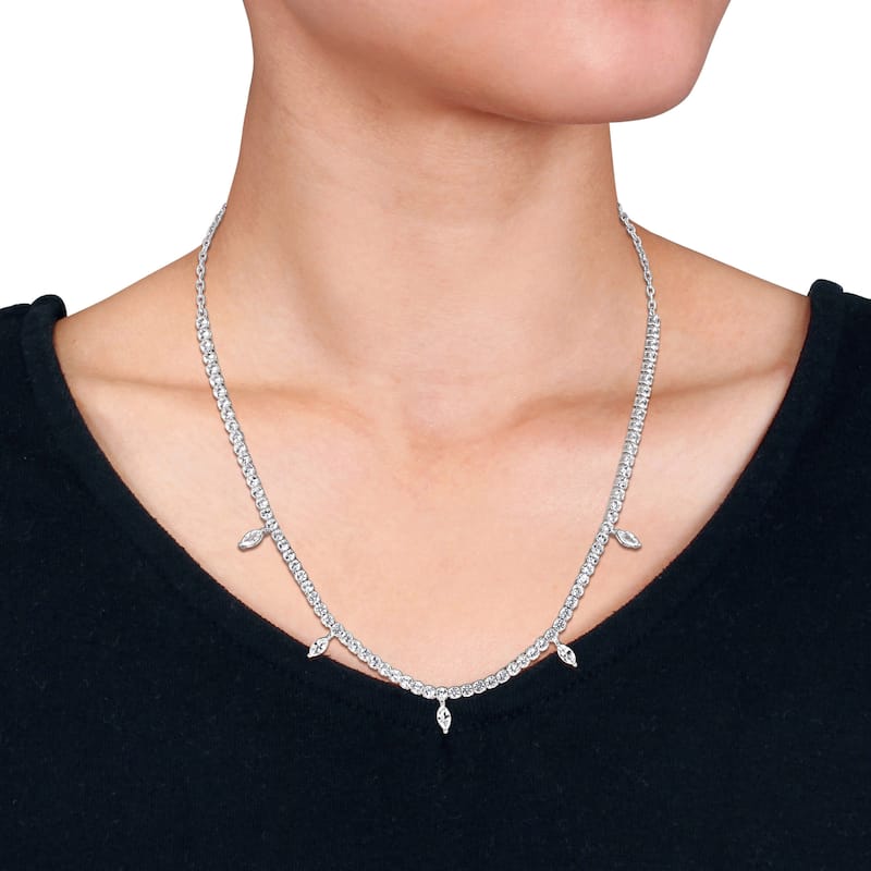 Miadora 11 1/2ct TGW Created White Sapphire Charm Necklace in Sterling Silver