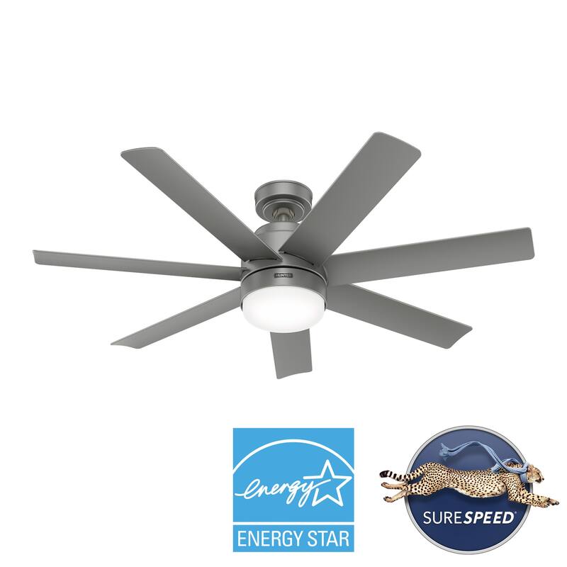 Hunter 52" Brazos Outdoor Ceiling Fan w/LED Light, Handheld Remote - Modern, Transitional, Windmill - Damp Rated - ENERGY STAR!