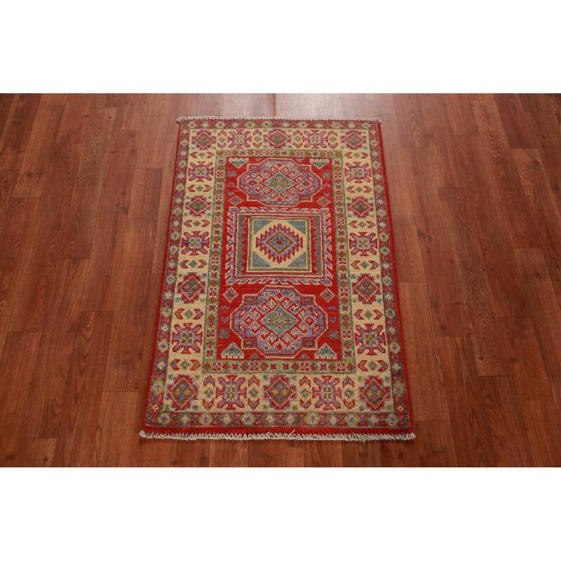 Geometric Kazak Oriental Foyer Rug Traditional Handmade Wool Carpet - 2'0"x 3'0"