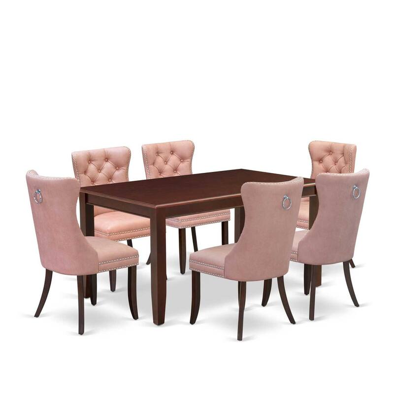 7 Piece Dining Set - Rectangle Kitchen Table with 6 Parson Chairs - Mahogany Finish