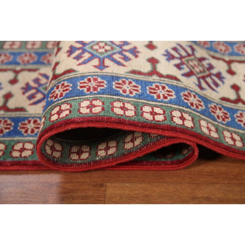 Hand Knotted Oriental 100% Wool Carpet Traditional Geometric Red Kazak Area Rug - 9' 9'' X 6' 6''