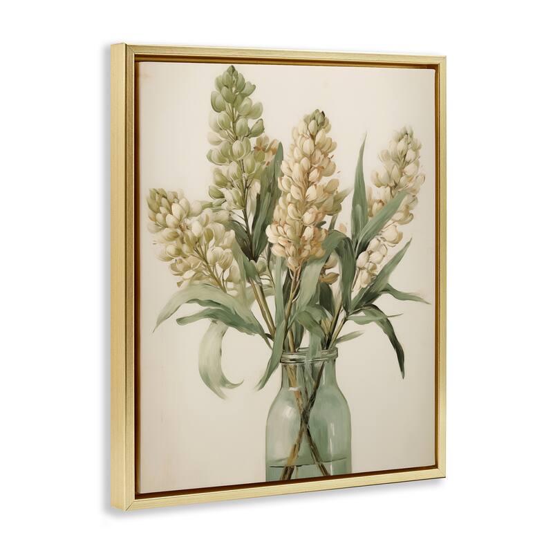 Stupell Country Botanicals in Green Jar Framed Floater Canvas Wall Art Design By Arlington Prints