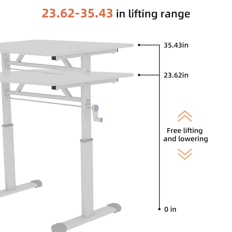 Roomfitters 40" Adjustable Height Study Desk - Compact Multi-Purpose Desk for Kids & Adults, Manual Crank Standing Desk