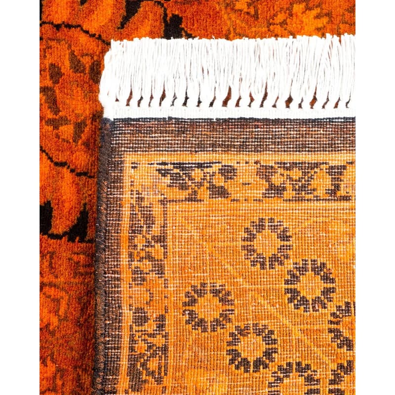 Overton Hand Knotted Wool Vintage Inspired Modern Contemporary Overdyed Orange Runner Rug - 3' 2" x 12' 9"