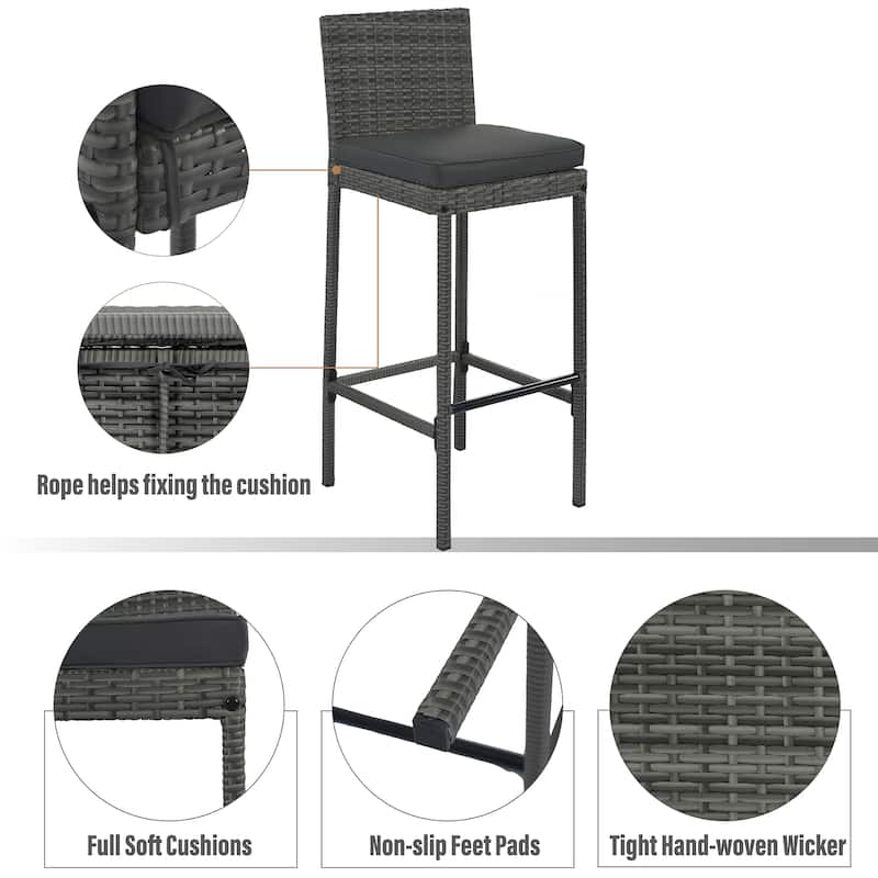 5-pieces Outdoor Patio Bar Height Wicker Bar Set
