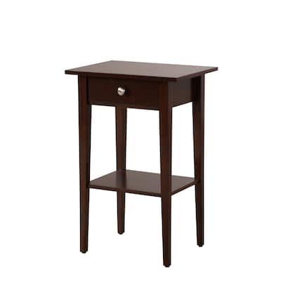 Wood High Legs Bedside Table End Table with Felt Lined Top Drawer and Open Storage Shelf for Bedroom Children's Rooms, Tan