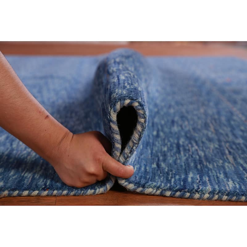 Hand Knotted Oriental 100% Wool Carpet Tribal Tribal Navy Blue & Blues Gabbeh Area Rug - 9' 9'' X 8' 0''