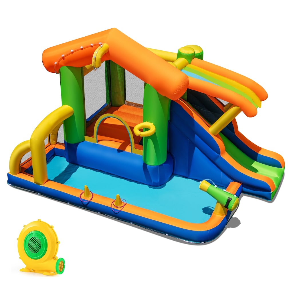 Gymax 8-in-1 Inflatable Bounce House Water Park w/Slide Water Cannon - Multicolors