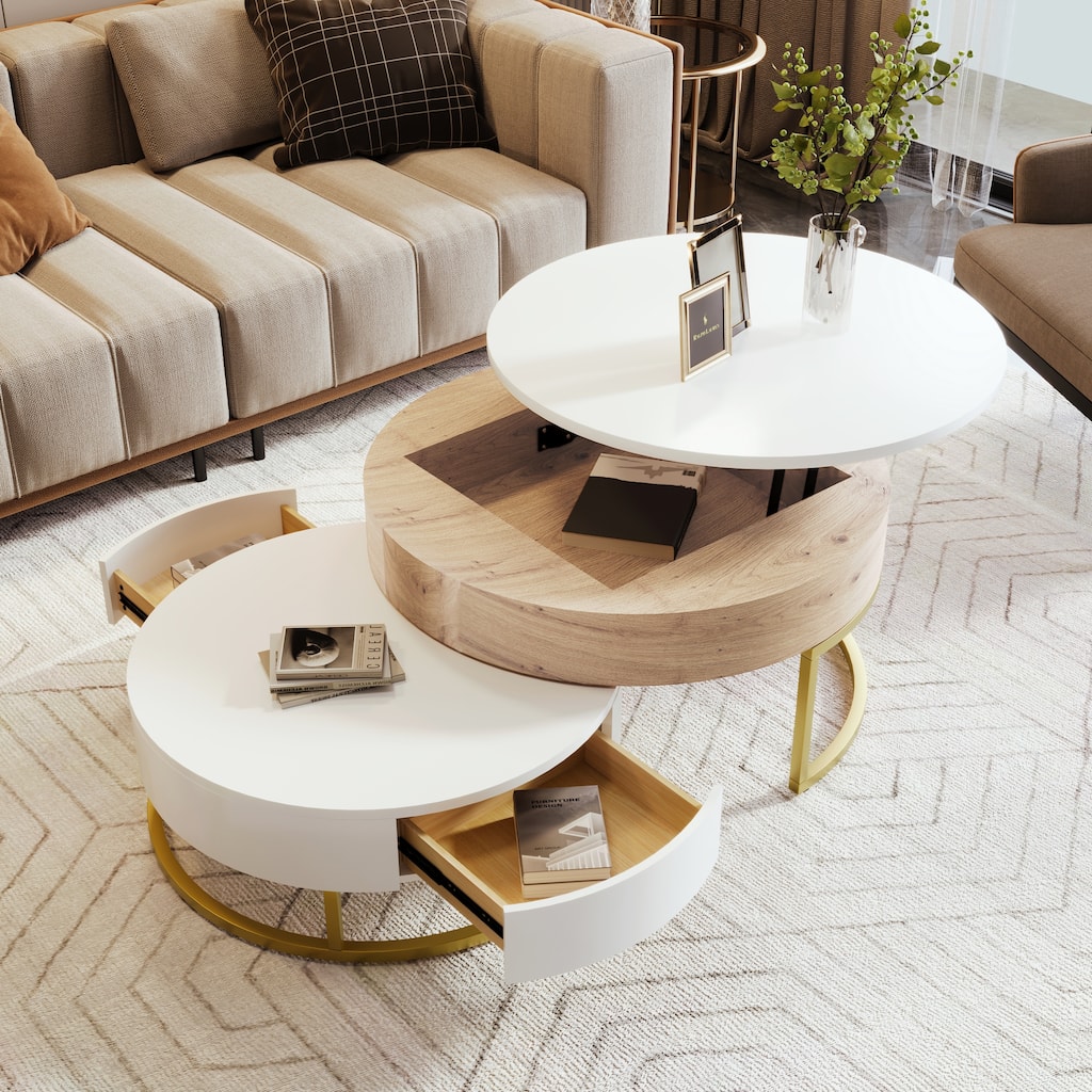 Modern Round Lift top Nesting Coffee Tables