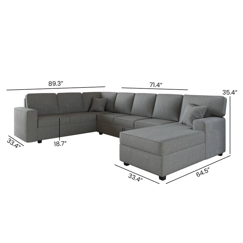 Corvus Oman 3-Piece Chenille Fabric Sectional Sofa Set with Storage Chaise