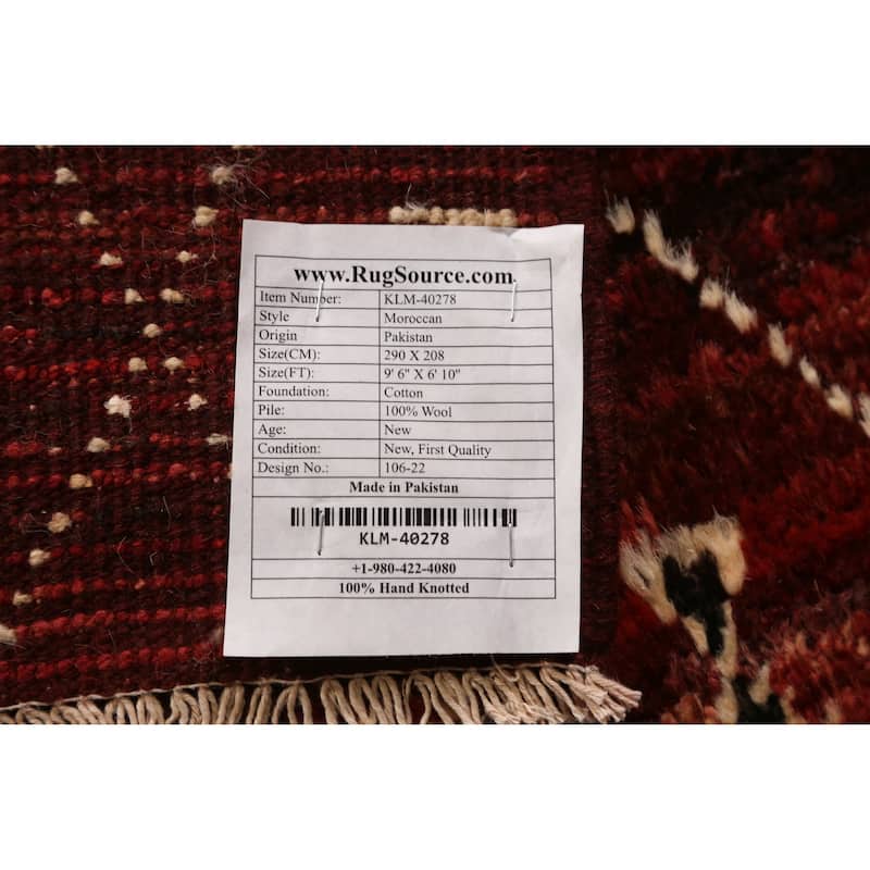 Trellis Moroccan Oriental Area Rug Hand-Knotted Red Wool Carpet - 6'10" x 9'6"