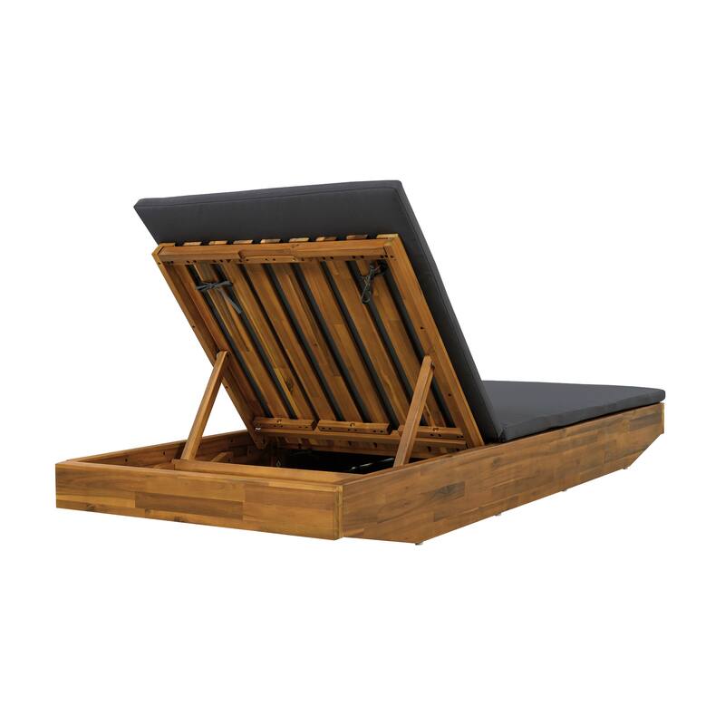 Christopher Knight Home - Outdoor Acacia Wood Chaise Lounge with Ergonomic 2-Fold Thin Water-Repellent Cushion - 79.6"L