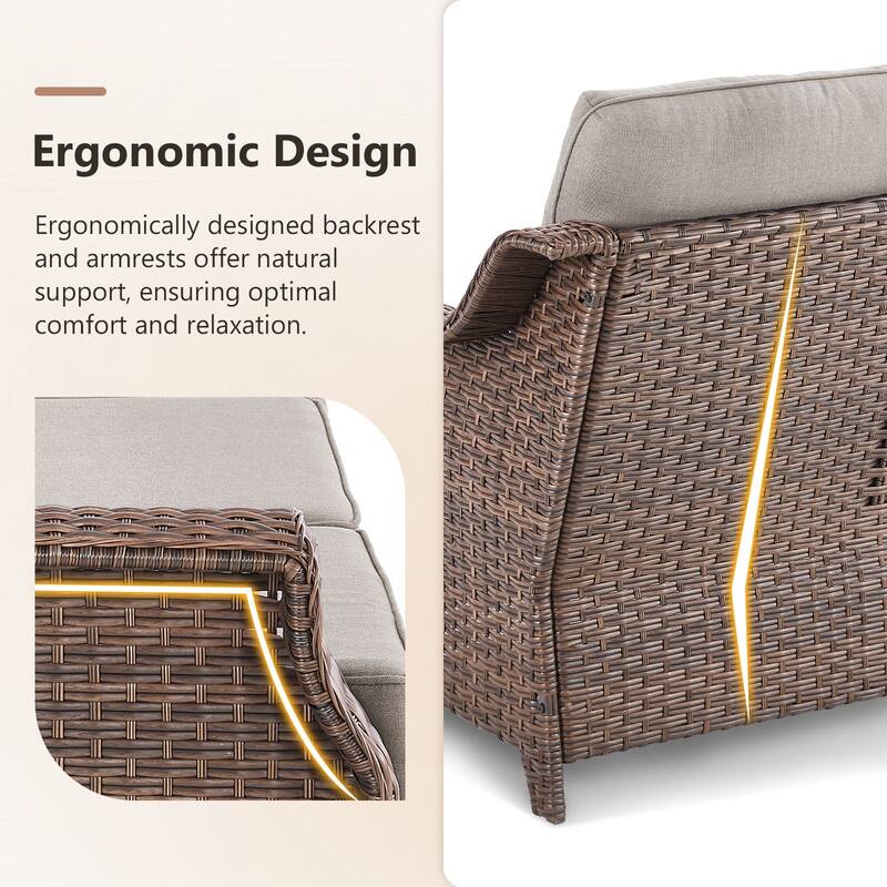 Artisan 3-Seat Wicker Patio Sofa with 6-Inch Thick Cushions and 2 Ottomans