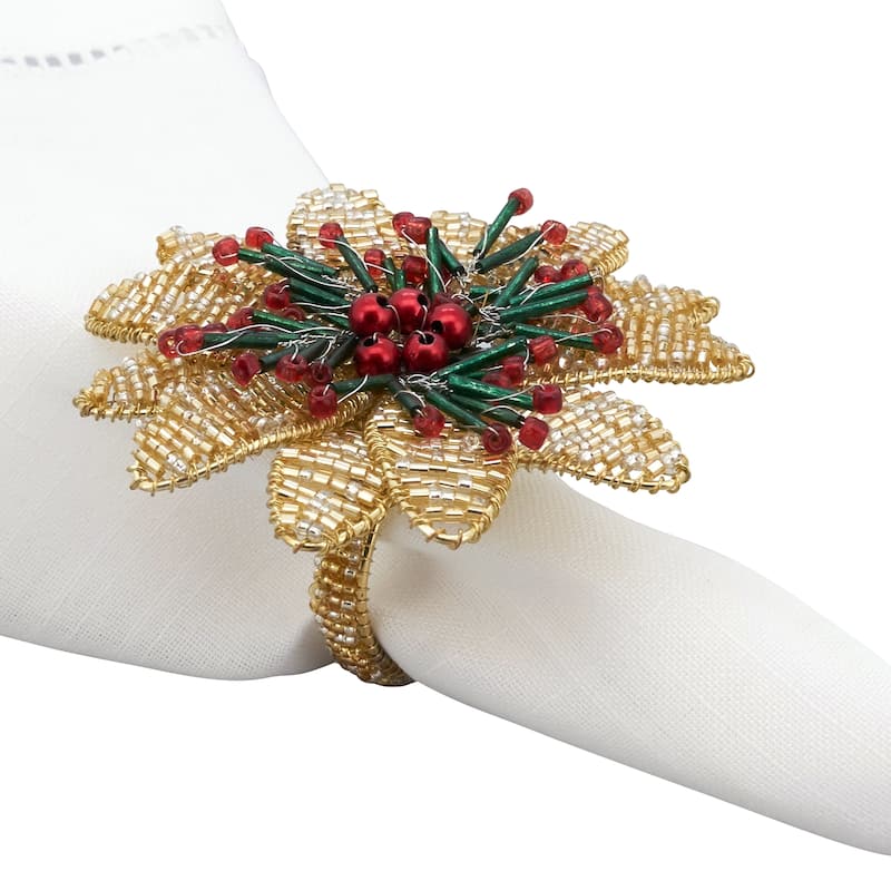 Botanical Charm Beaded Flower Napkin Ring (Set of 4)