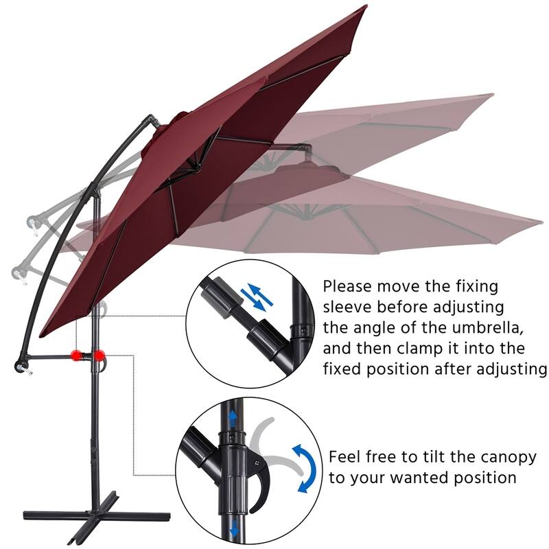 Yaheetech 10 Ft Patio Offset Umbrella Outdoor Hanging Cantilever Umbrella with Crank & Cross Base