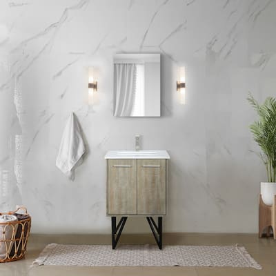 Lancy 24 in W x 20 in D Rustic Acacia Bath Vanity, White Quartz Top and 18 in Mirror