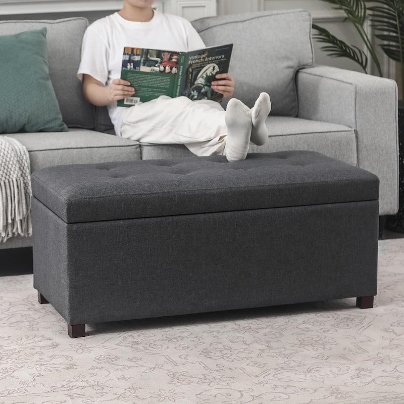 Adeco Rectangle Storage Ottoman Bench for Living Room Bedroom