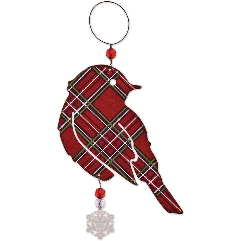 Plaid Bird Ornament -Set of 4