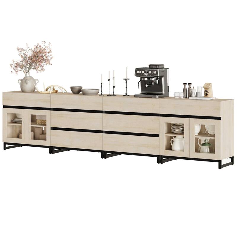 4-in-1 TV Stand for 120" TVs, Modern Console with Glass Doors & 8 Drawers