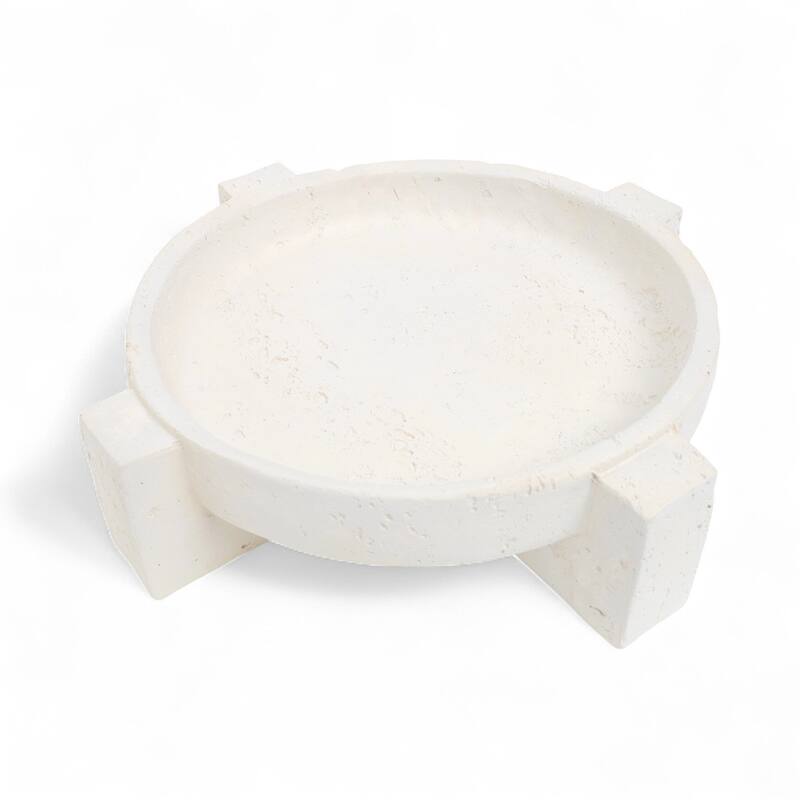 Avice 14.25" Beige Stone Style MGO Decorative Dish on Stand