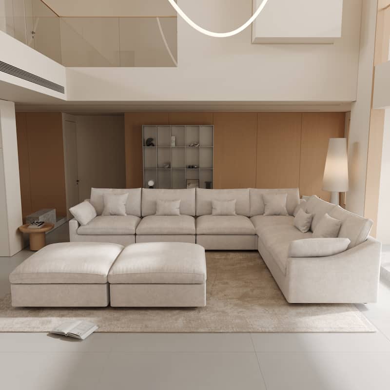 Large Linen Corner Sectional Sofa Couch for Living Room Set
