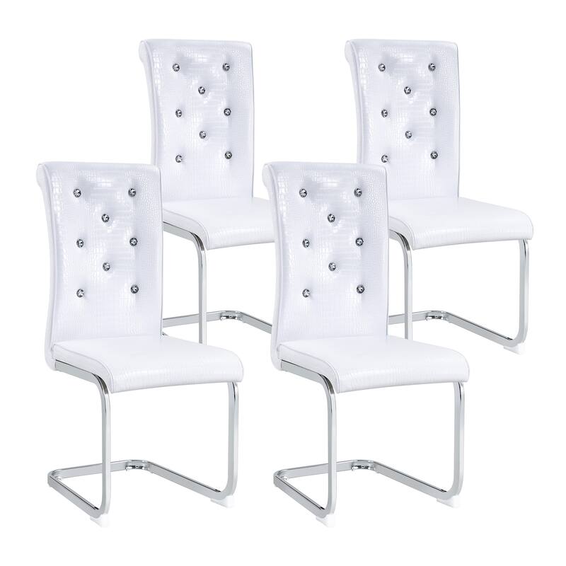 Set of 2, Retro Faux Alligator Skin Upholstered Dining Chairs, with Crystal Buckle Design and Faux Leather Design
