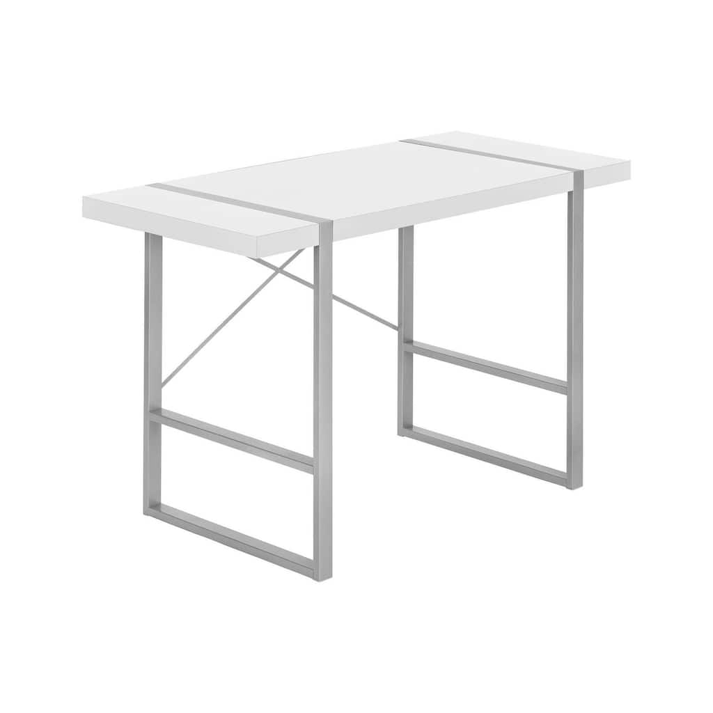 Computer Desk, Home Office, Laptop, 48"l, Work, White Laminate, Grey Metal, Contemporary, Modern