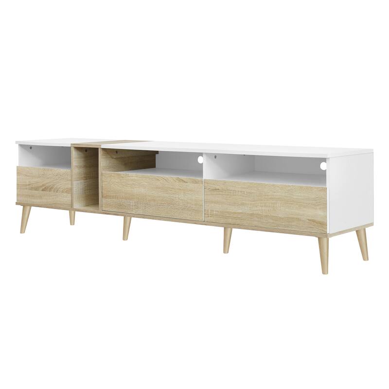 Anmytek Modern TV Stand Minimalist Entertainment Center with Storage Cabinets Media Console Wood Look White TV Stand
